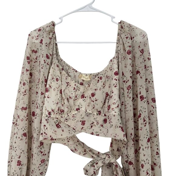 Altard State Women SZ Large Floral Long Sleeve Crop Top Blouse With Back Tie - Picture 2 of 11